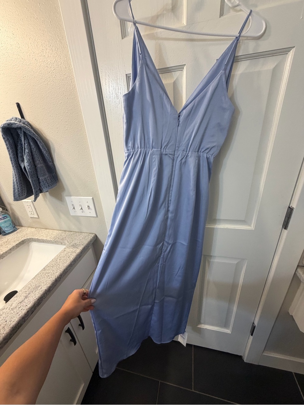 NWT Satin Twist-Front Slip Dress in Light Blue - Picture 5 of 7